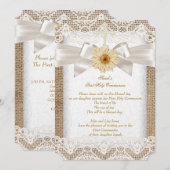 Eerste Heilige Communie 1ste Girls Cross Burlap La Kaart (Voorkant / Achterkant)