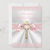 Eerste Heilige Communie 1ste Goudkruis Roze 2 Kaart (Voorkant)