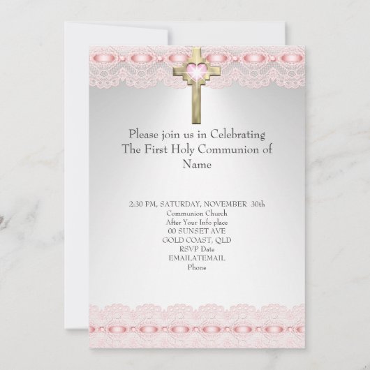 Eerste Heilige Communie 1ste Goudkruis Roze 2 Kaart (Achterkant)