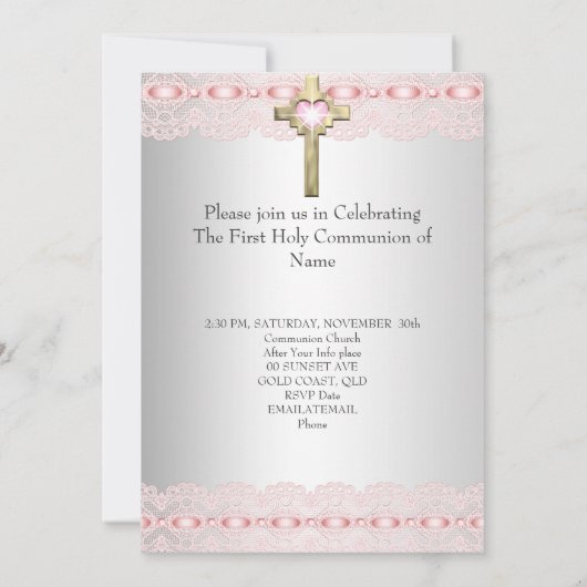 Eerste Heilige Communie 1ste Goudkruis Roze 2 Kaart (Achterkant)