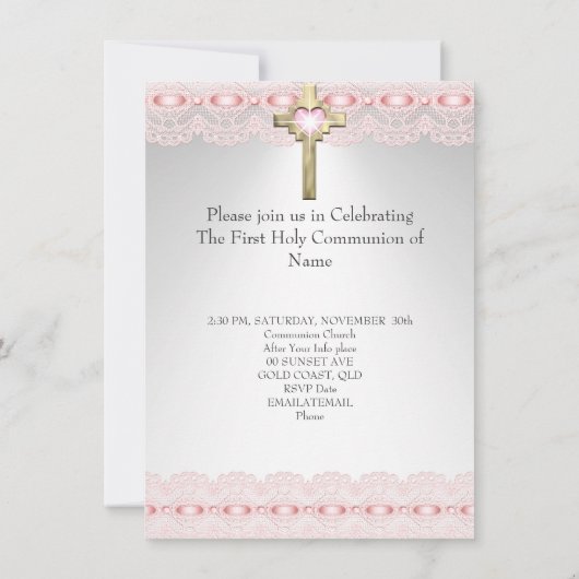 Eerste Heilige Communie 1ste Goudkruis Roze 4 Kaart (Achterkant)