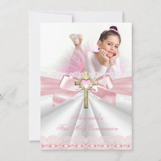 Eerste Heilige Communie 1ste Goudkruis Roze 4 Kaart (Voorkant)