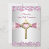Eerste Heilige Communie 1ste Goudkruis Roze Kaart (Voorkant)