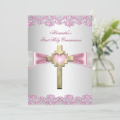 Eerste Heilige Communie 1ste Goudkruis Roze Kaart (Staand voorkant)