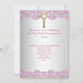 Eerste Heilige Communie 1ste Goudkruis Roze Kaart (Achterkant)