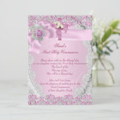 Eerste Heilige Communie 1ste Kruismeisjes Roze kan Kaart (Staand voorkant)