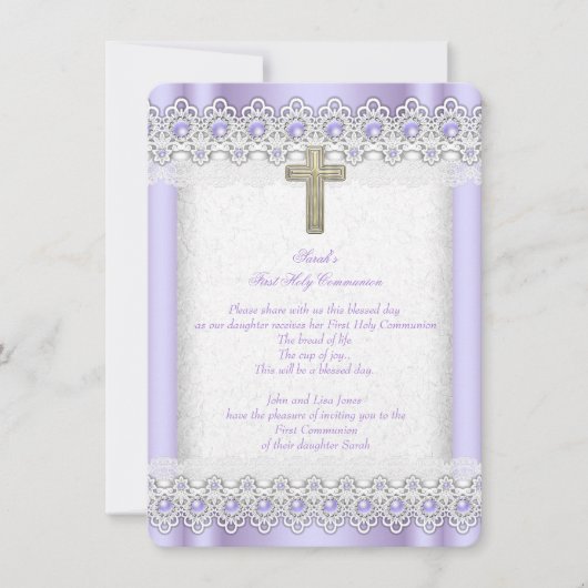 Eerste Heilige Communie 1ste Meisjes Cross Lavende Kaart (Voorkant)