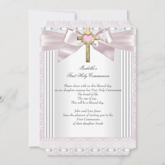 Eerste Heilige Communie 1ste Meisjes Kruisroze kan Kaart (Voorkant)