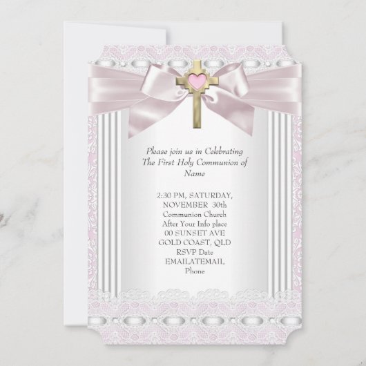 Eerste Heilige Communie 1ste Meisjes Kruisroze kan Kaart (Achterkant)