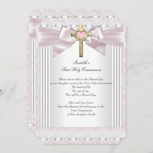 Eerste Heilige Communie 1ste Meisjes Kruisroze kan Kaart (Voorkant / Achterkant)