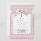 Eerste Heilige Communie 1ste Meisjes Kruisroze kan Kaart (Voorkant)