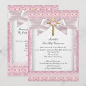 Eerste Heilige Communie 1ste Meisjes Kruisroze kan Kaart (Voorkant / Achterkant)