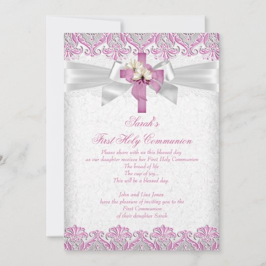 Eerste Heilige Communie 1ste Meisjes Kruisroze kan Kaart (Voorkant)