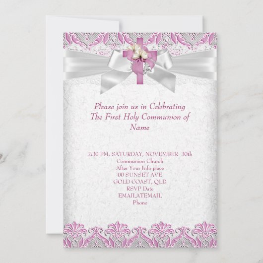 Eerste Heilige Communie 1ste Meisjes Kruisroze kan Kaart (Achterkant)