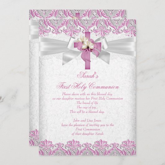 Eerste Heilige Communie 1ste Meisjes Kruisroze kan Kaart (Voorkant / Achterkant)