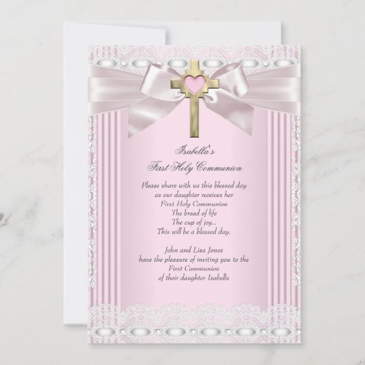 Eerste Heilige Communie 1ste Meisjes Kruisroze kan Kaart (Voorkant)