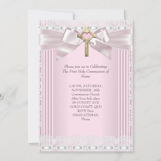 Eerste Heilige Communie 1ste Meisjes Kruisroze kan Kaart (Achterkant)