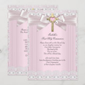 Eerste Heilige Communie 1ste Meisjes Kruisroze kan Kaart (Voorkant / Achterkant)