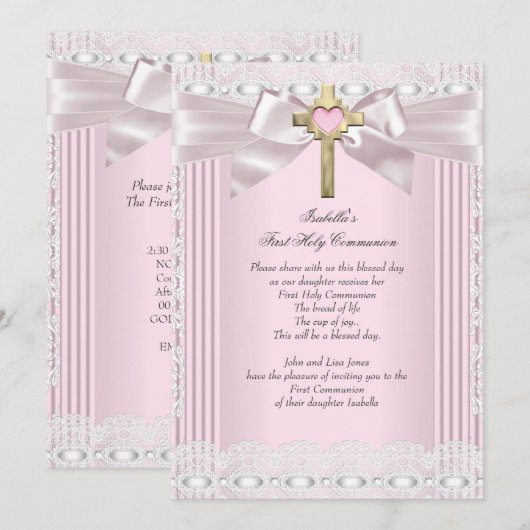 Eerste Heilige Communie 1ste Meisjes Kruisroze kan Kaart (Voorkant / Achterkant)