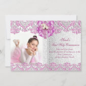 Eerste Heilige Communie 1ste Meisjes Lila Roze Fot Kaart (Voorkant)