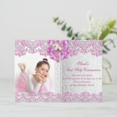 Eerste Heilige Communie 1ste Meisjes Lila Roze Fot Kaart (Staand voorkant)