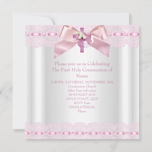 Eerste Heilige Communie 1ste Meisjes Witte Roze La Kaart (Achterkant)