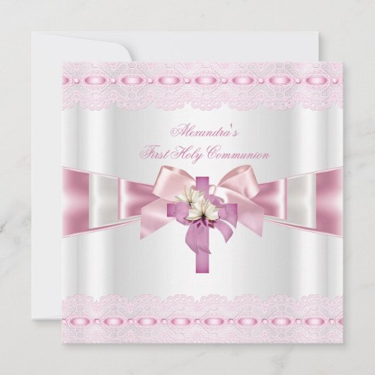 Eerste Heilige Communie 1ste Meisjes Witte Roze La Kaart (Voorkant)