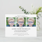 Eerste Heilige Communie 3-foto Collage Boy Keepsak Kaart (Staand voorkant)