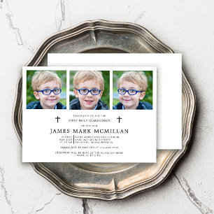 Eerste Heilige Communie 3-foto Collage Boy Keepsak Kaart
