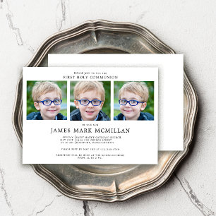 Eerste Heilige Communie 3-foto Collage Boy Keepsak Kaart