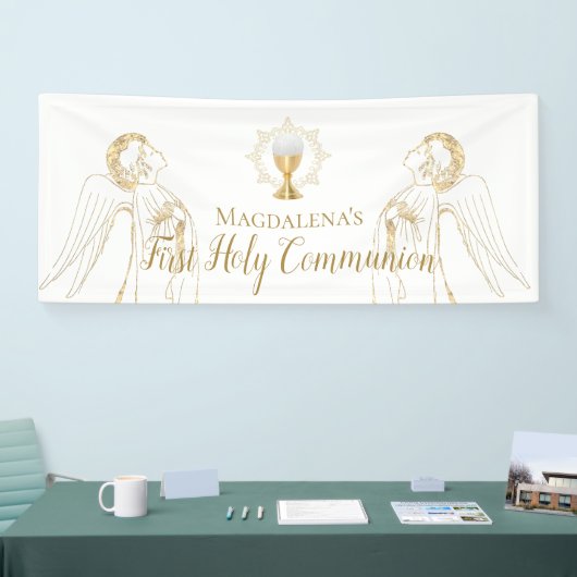 Eerste Heilige Communie aanbiddende engelen ontwer Spandoek (Beurs)