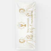 Eerste Heilige Communie aanbiddende engelen ontwer Spandoek (Verticaal)