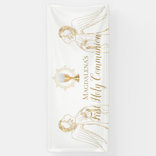 Eerste Heilige Communie aanbiddende engelen ontwer Spandoek (Verticaal)