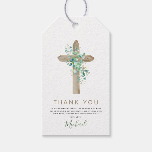 Eerste Heilige Communie Bedankt Eucalyptus Green Cadeaulabel (Voorkant)