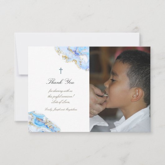 Eerste Heilige Communie bedankt jullie blauwe inkt Kaart (Voorkant)