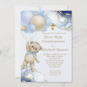 Eerste Heilige Communie Beren Ballon Blauw Gouden Kaart (Voorkant)