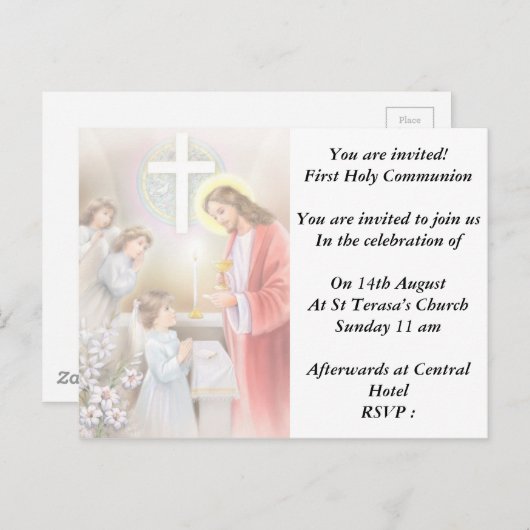 Eerste Heilige Communie Bevestiging voor Meisje Ui Uitnodiging Briefkaart (Voorkant / Achterkant)