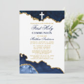 Eerste Heilige Communie Blauw Goud Marmer Geode Kaart (Staand voorkant)