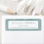Eerste Heilige Communie Blauw Goud Retouradres Etiket (Insitu)