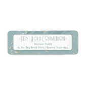 Eerste Heilige Communie Blauw Goud Retouradres Etiket (Voorkant)