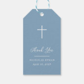 Eerste Heilige Communie Blauw Kruis Eenvoudig Dank Cadeaulabel (Achterkant)