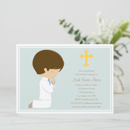 Eerste Heilige Communie - Blauw | Uitnodiging (Staand voorkant)