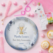 Eerste Heilige Communie blauwe bloemen Papieren Bordje (Feest)