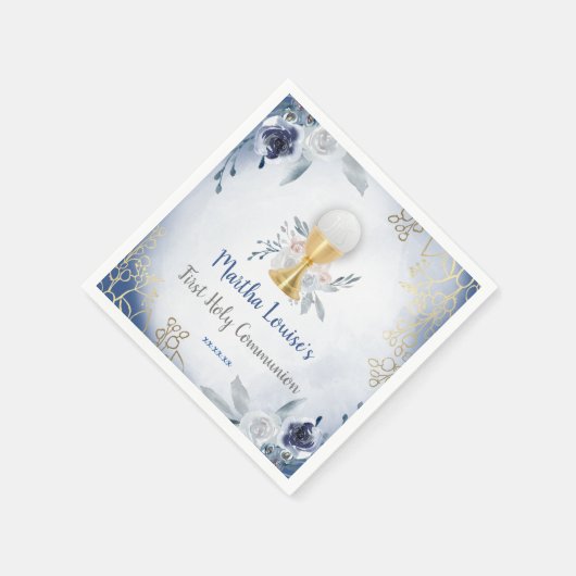 Eerste Heilige Communie blauwe bloemen Servet (Hoek)