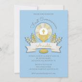 Eerste Heilige Communie Blauwe Kelk Uitnodiging (Voorkant)