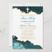 Eerste Heilige Communie Blauwgroen Gouden Marmeren Kaart (Voorkant)