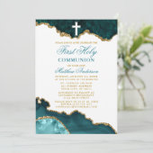 Eerste Heilige Communie Blauwgroen Gouden Marmeren Kaart (Staand voorkant)