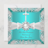 Eerste Heilige Communie Blauwgroen White Silver Gi Kaart (Voorkant)