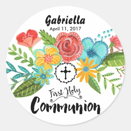 Eerste Heilige Communie Bloem | Ronde Sticker (Voorkant)