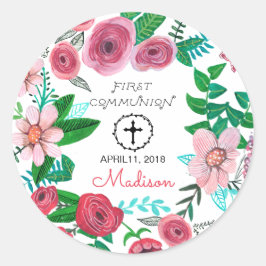 Eerste Heilige Communie Bloem | Ronde Sticker
